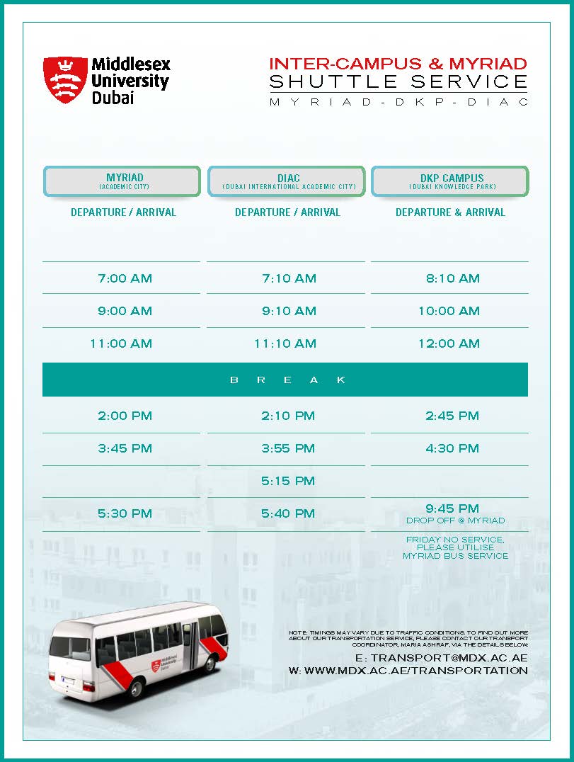 DKP MYRIAD DIAC Shuttle Service Middlesex University Dubai